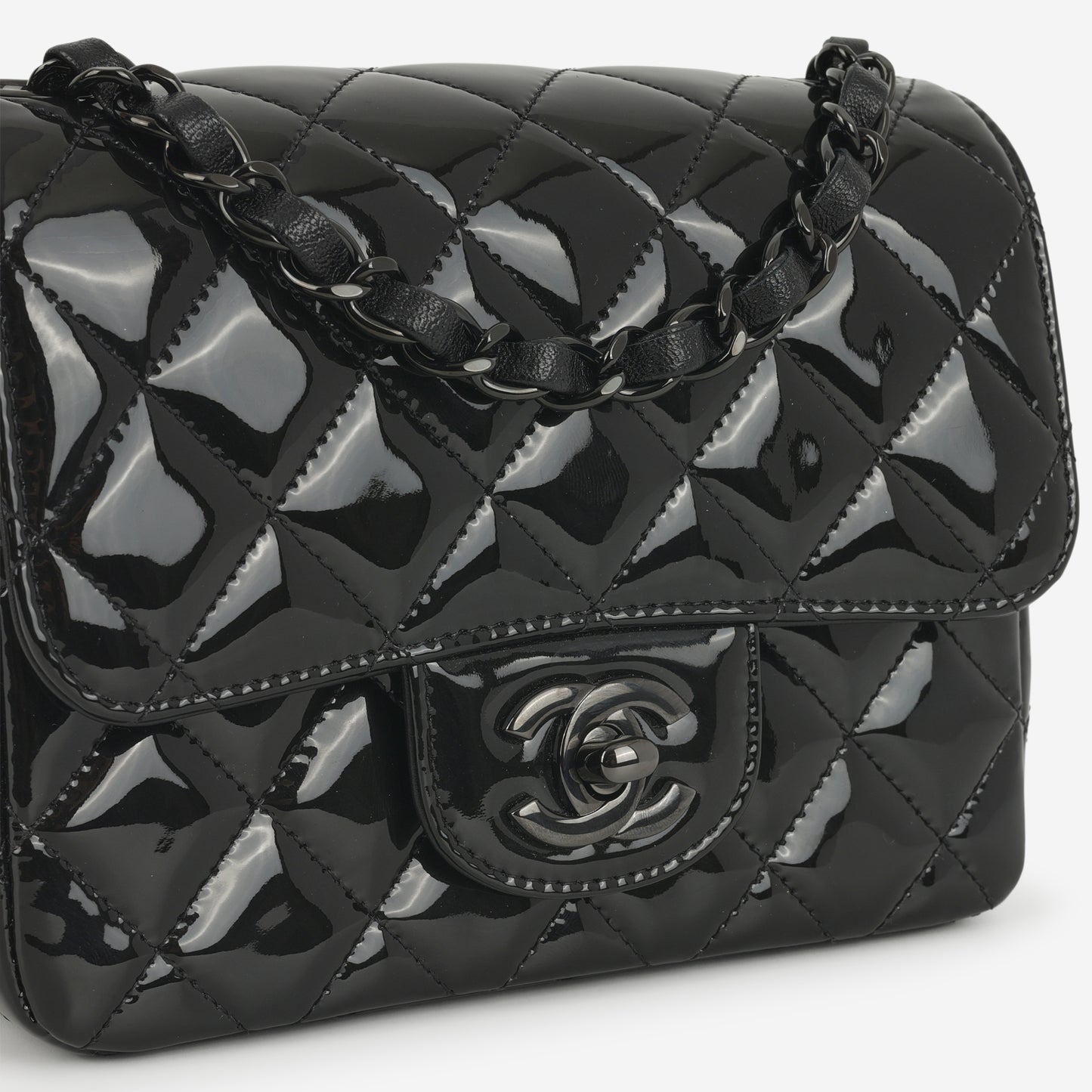 Chanel Mini Flap Square - So Black Patent | Black Hardware - Bagista