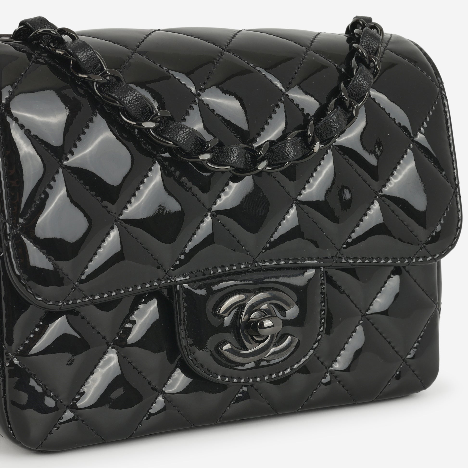 Chanel Mini Flap Square - So Black Patent | Black Hardware - Bagista