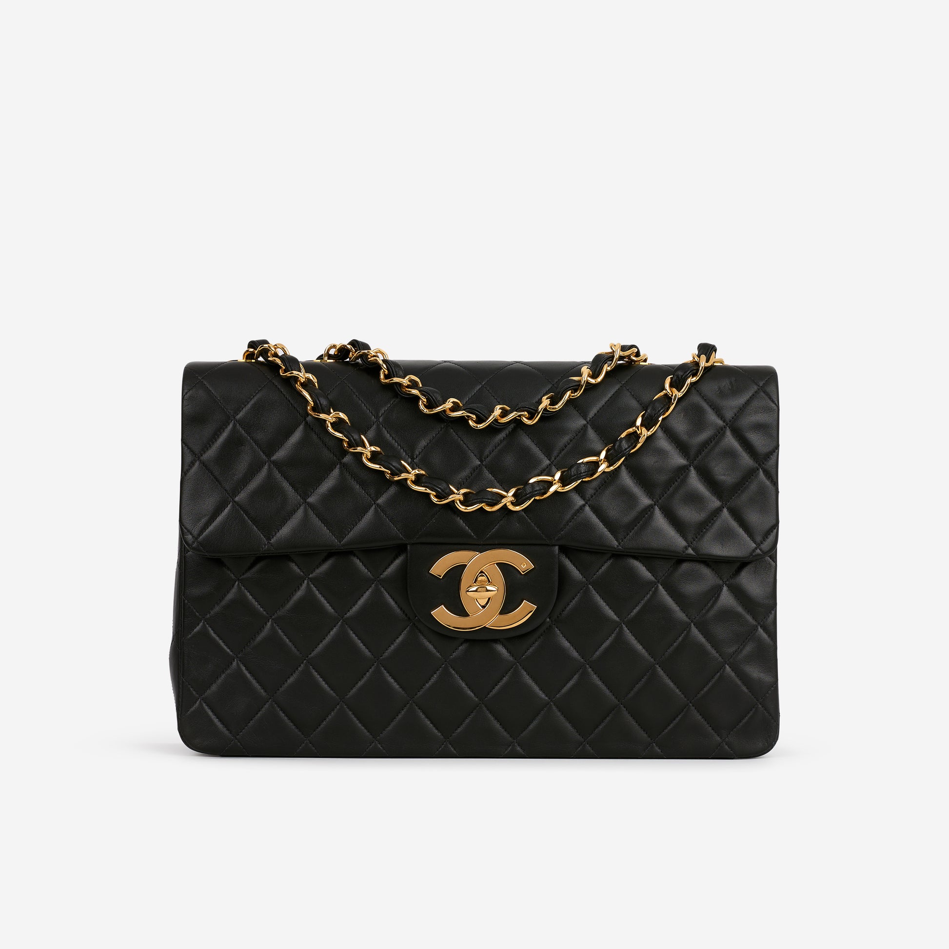 Chanel Vintage XL Single Flap - Black Lambskin | Gold Hardware - Bagista