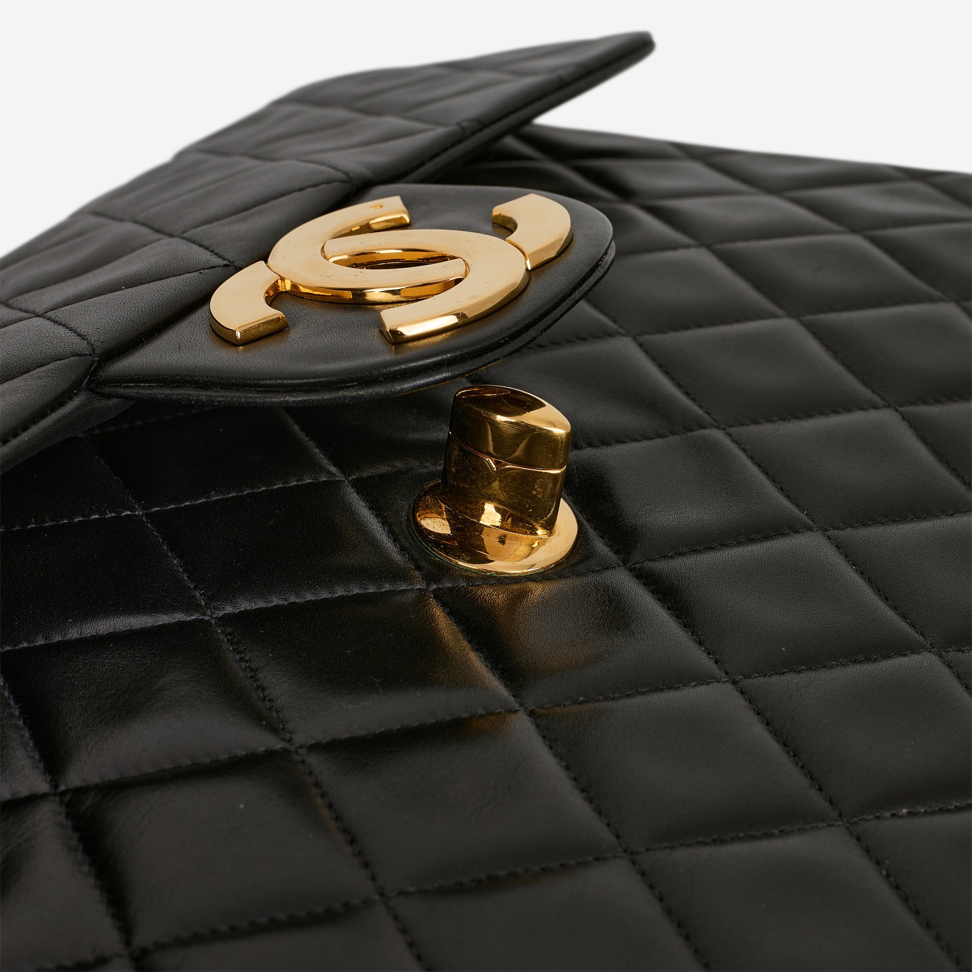 Chanel Vintage XL Single Flap - Black Lambskin | Gold Hardware - Bagista