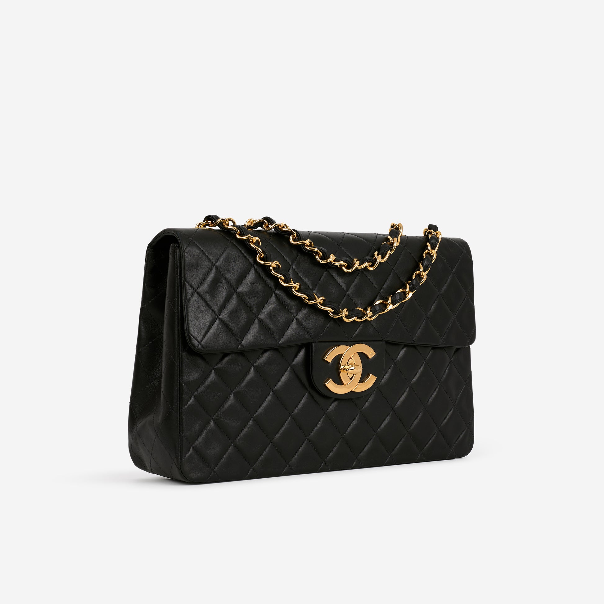 Chanel Vintage XL Single Flap - Black Lambskin | Gold Hardware - Bagista