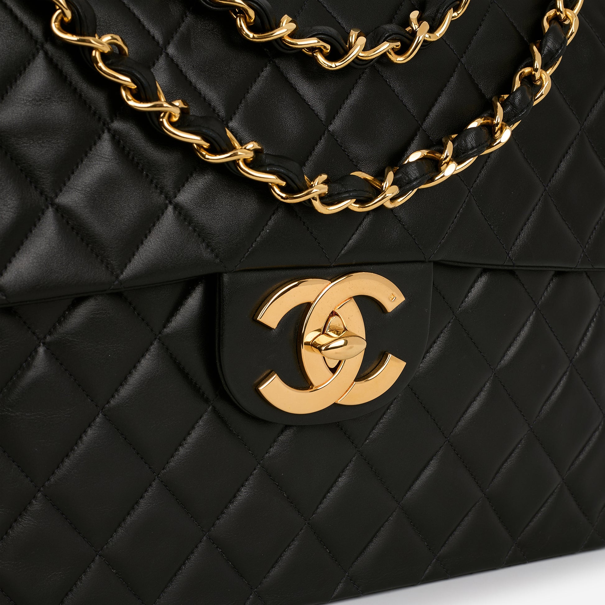 Chanel Vintage XL Single Flap - Black Lambskin | Gold Hardware - Bagista