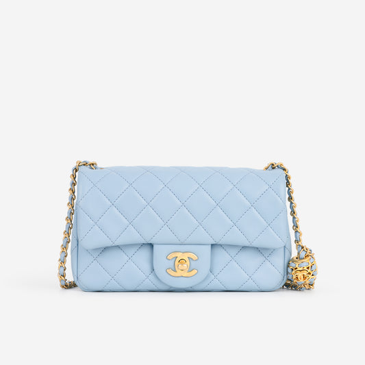 Chanel Mini Rectangular Pearl Crush - Blue Lambskin | Aged Gold Hardware - Bagista