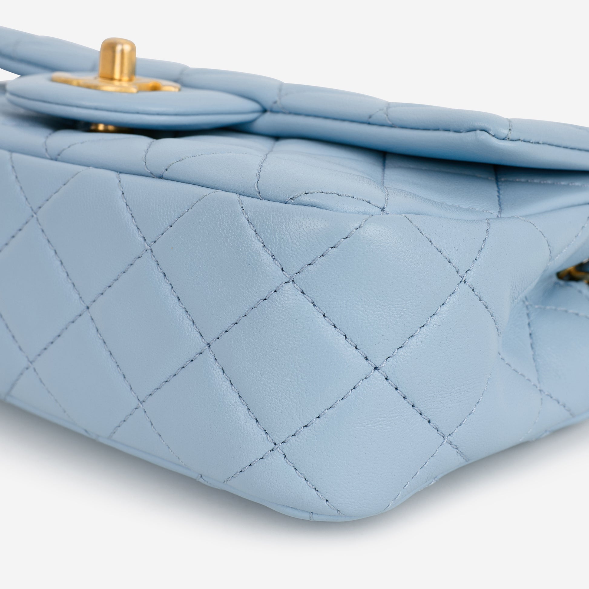 Chanel Mini Rectangular Pearl Crush - Blue Lambskin | Aged Gold Hardware - Bagista
