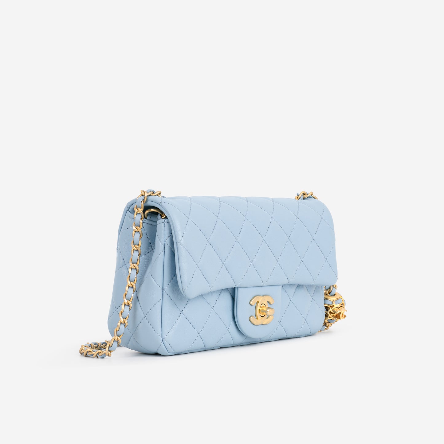 Chanel Mini Rectangular Pearl Crush - Blue Lambskin | Aged Gold Hardware - Bagista