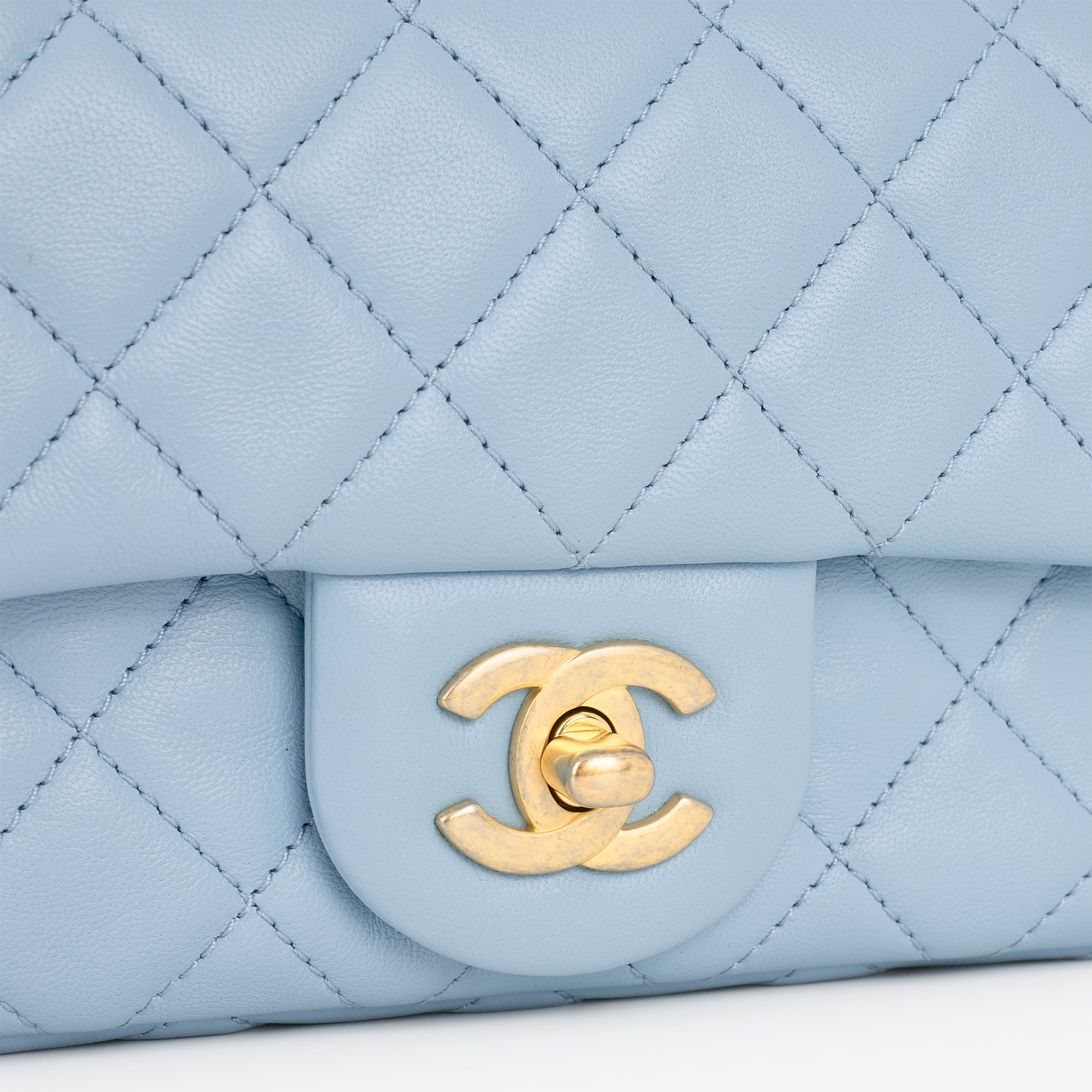 Chanel Mini Rectangular Pearl Crush - Blue Lambskin | Aged Gold