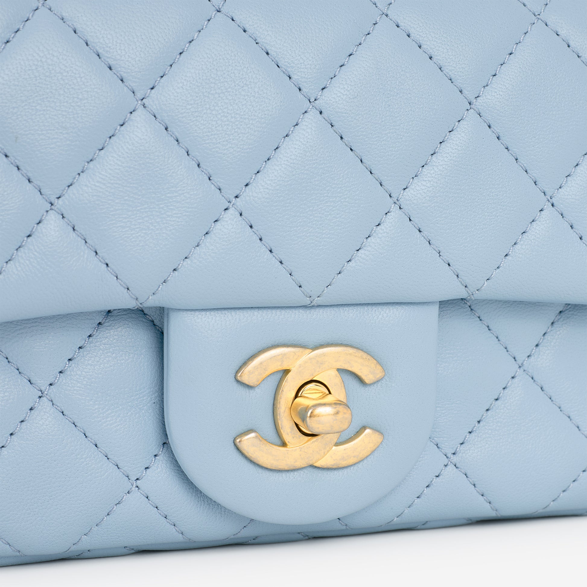 Chanel Mini Rectangular Pearl Crush - Blue Lambskin | Aged Gold Hardware - Bagista