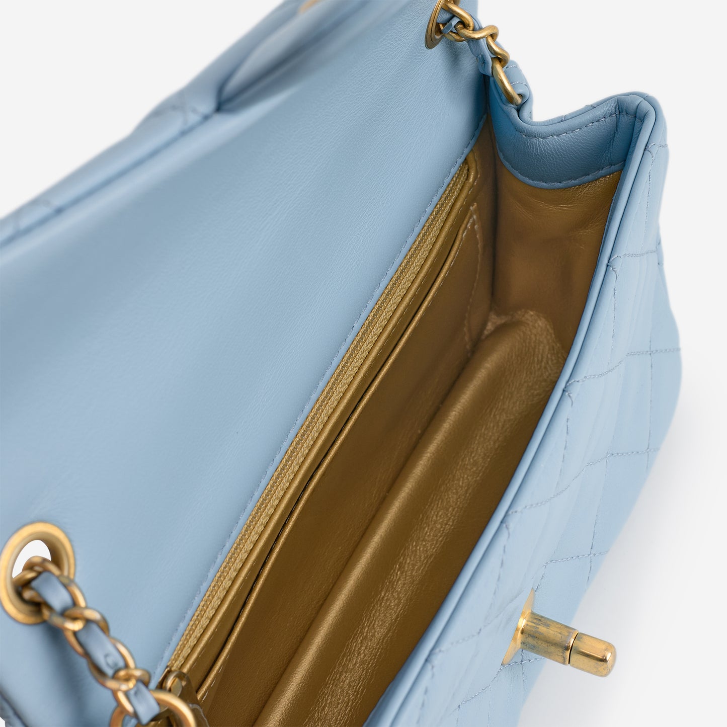 Chanel Mini Rectangular Pearl Crush - Blue Lambskin | Aged Gold Hardware - Bagista