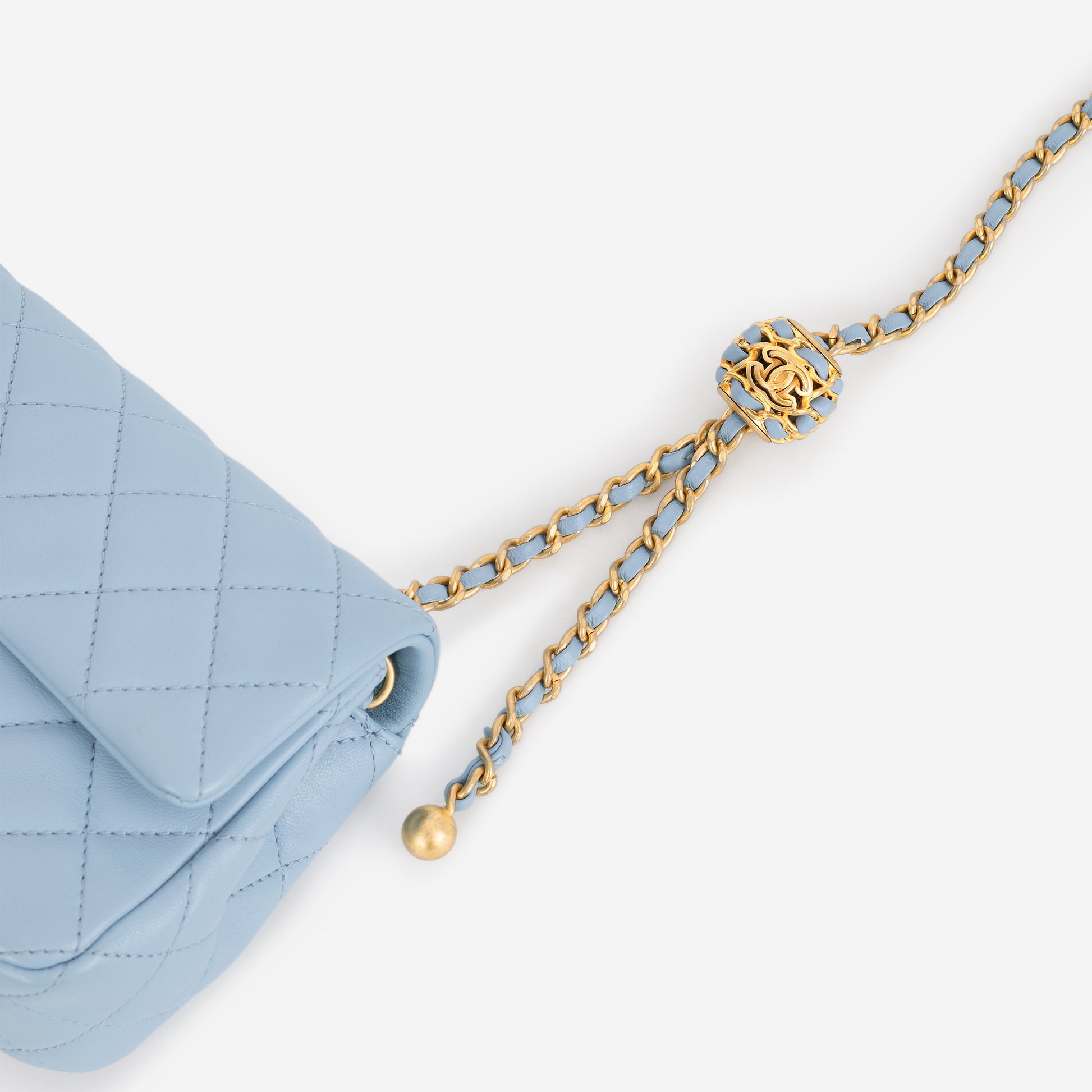 Chanel Mini Rectangular Pearl Crush - Blue Lambskin | Aged Gold Hardware - Bagista
