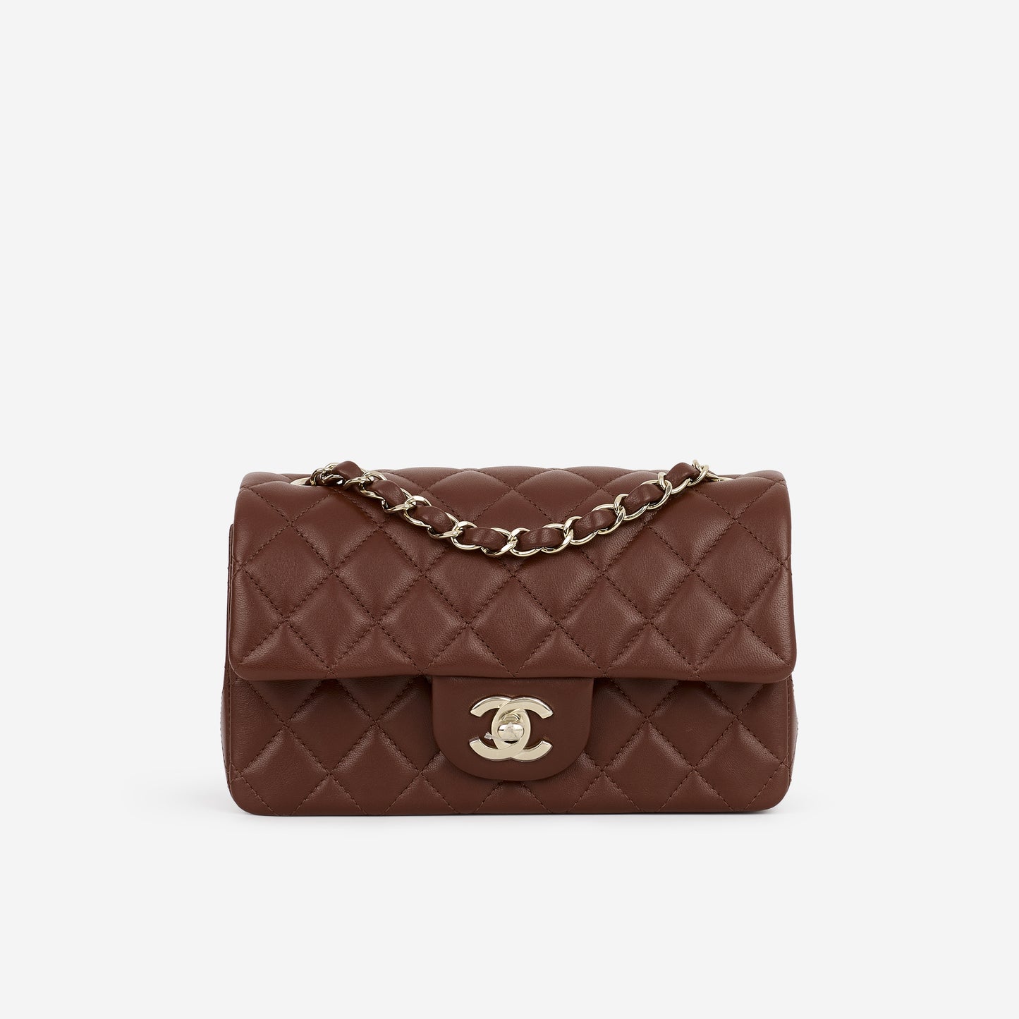 Chanel Mini Flap Rectangular - Brown Lambskin | Champagne Gold Hardware - Bagista