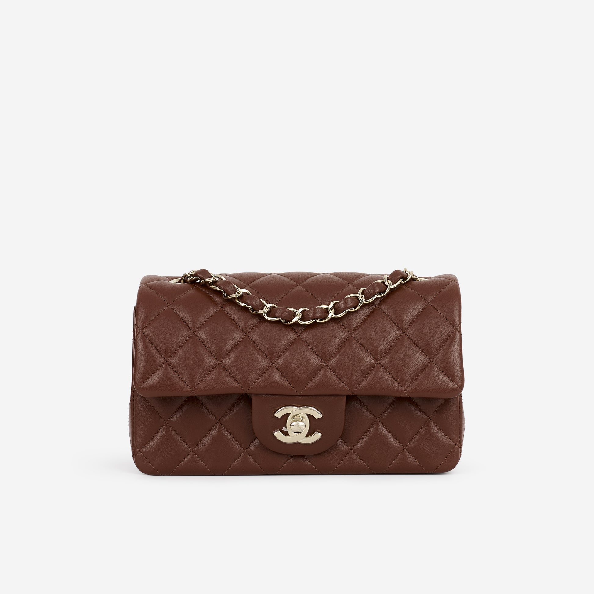 Chanel Mini Flap Rectangular - Brown Lambskin | Champagne Gold Hardware - Bagista