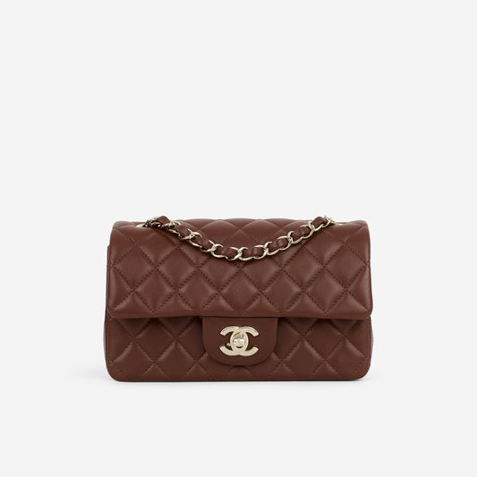 Chanel Mini Flap Rectangular - Brown Lambskin | Champagne Gold Hardware - Bagista