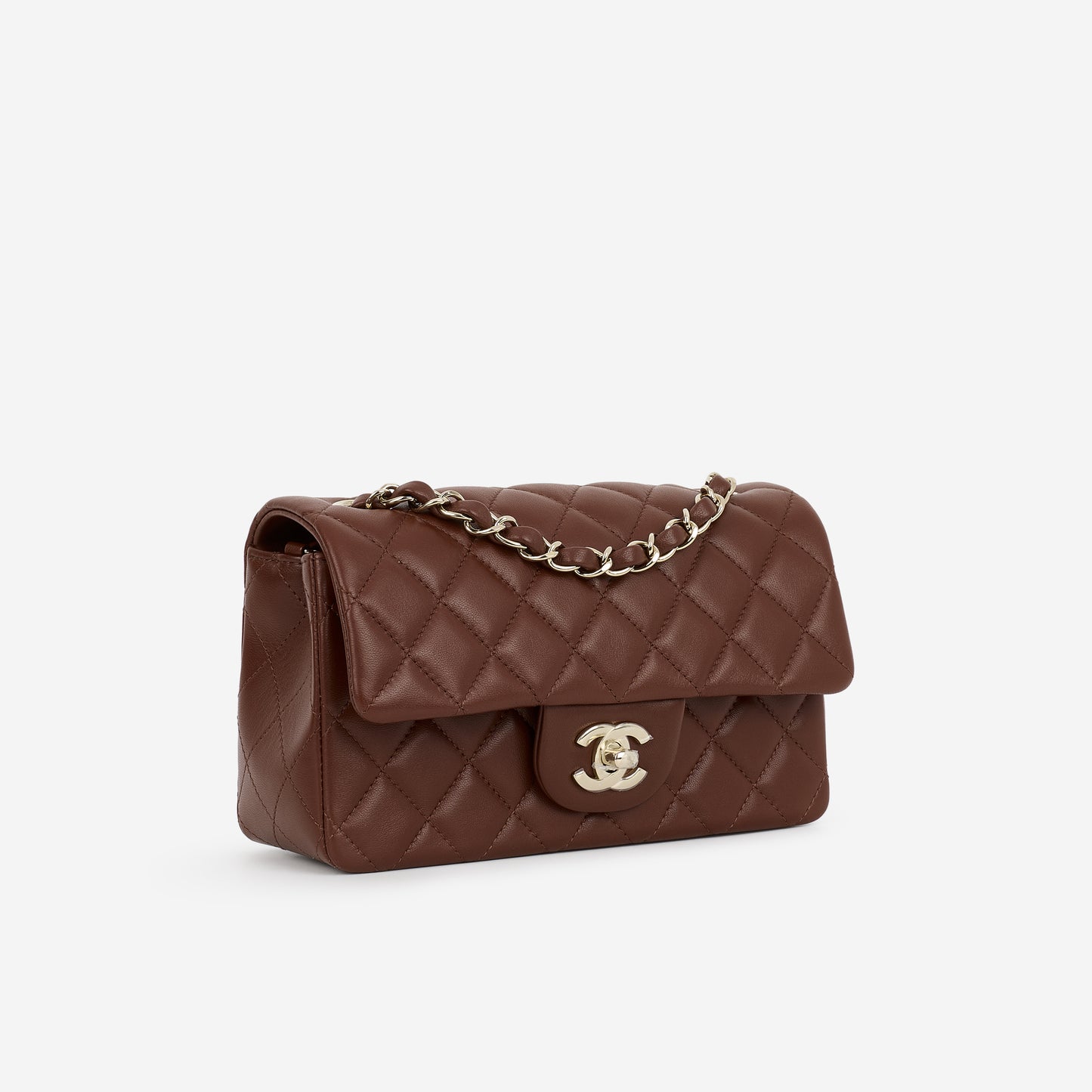 Chanel Mini Flap Rectangular - Brown Lambskin | Champagne Gold Hardware - Bagista
