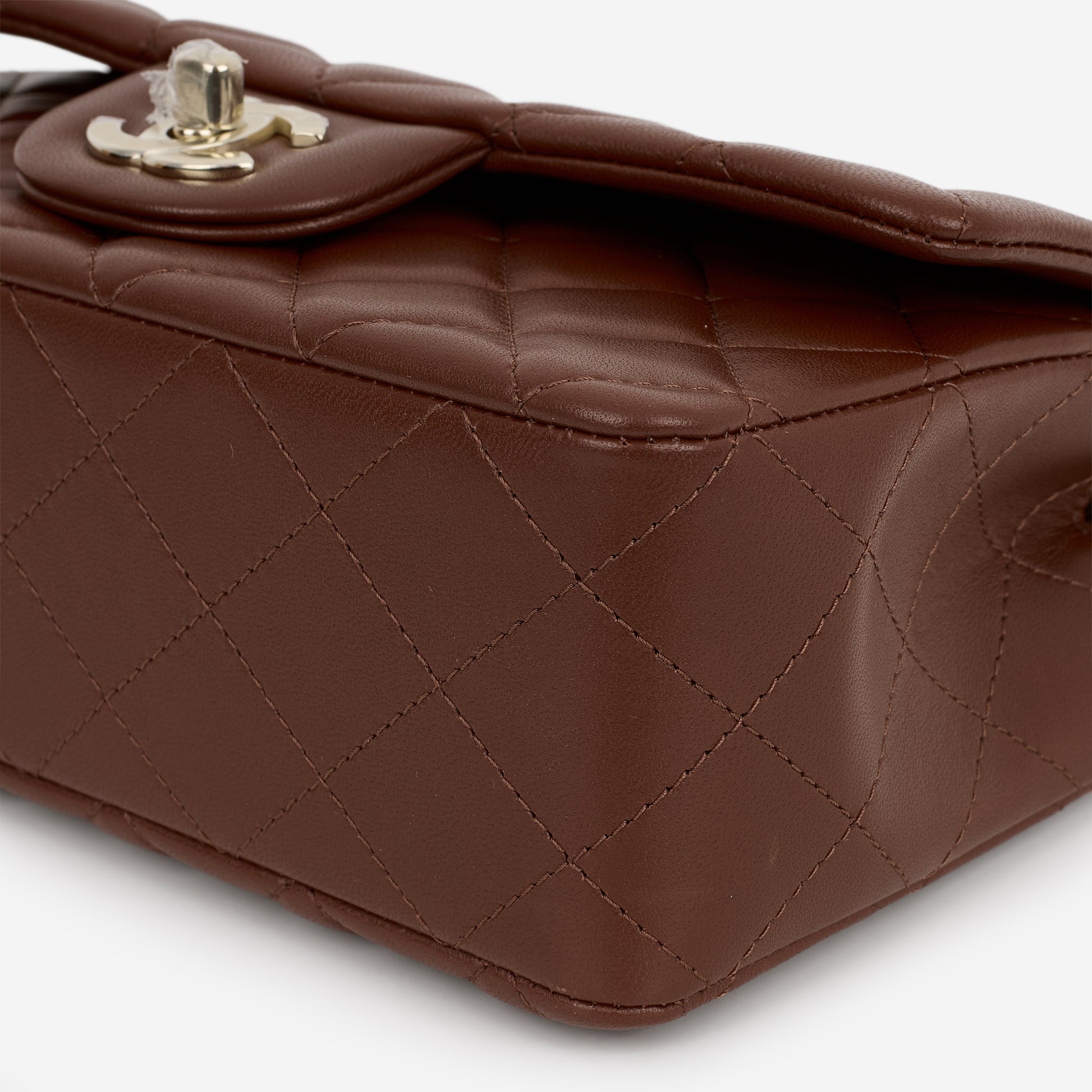 Chanel Mini Flap Rectangular - Brown Lambskin | Champagne Gold Hardware - Bagista