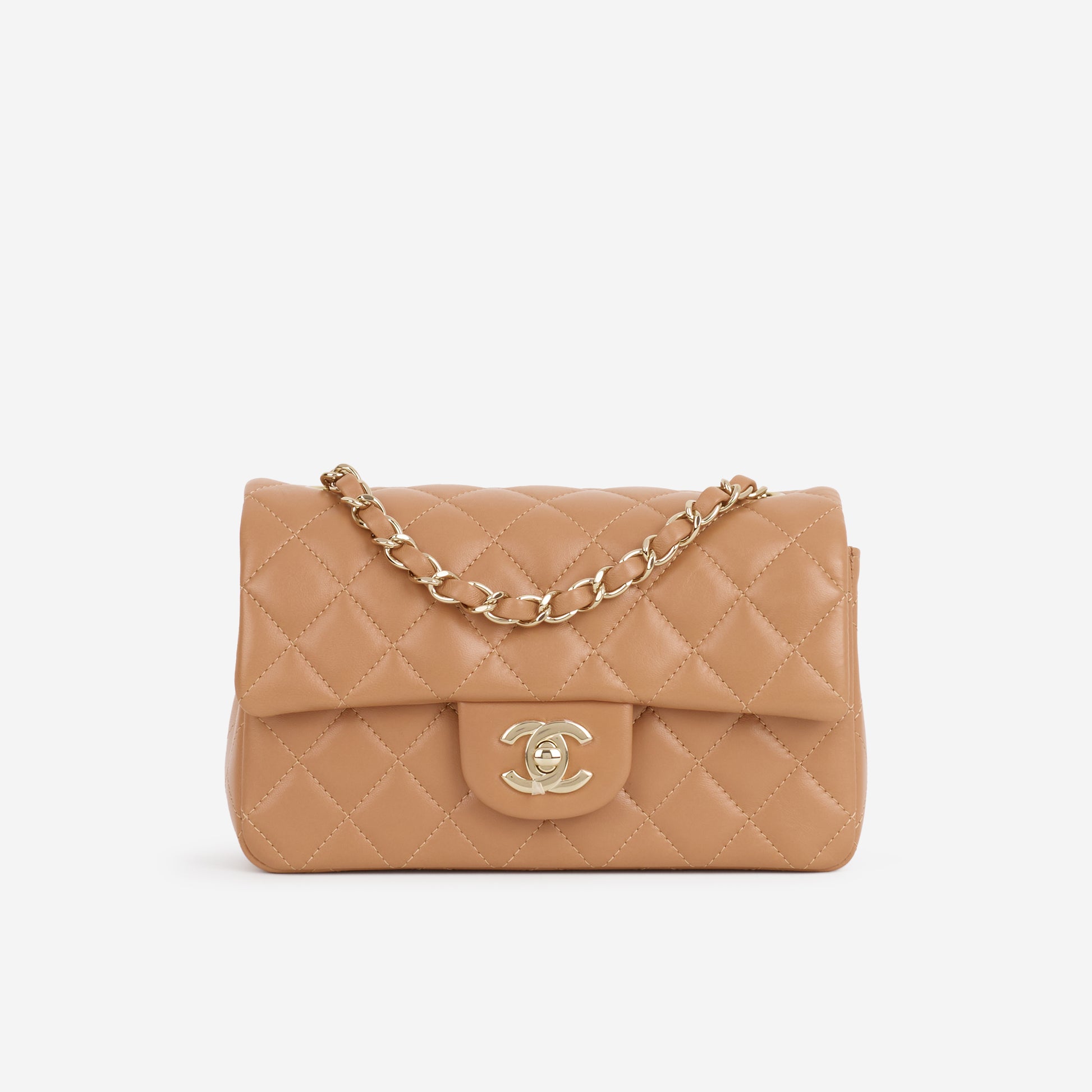 Chanel Mini Flap Rectangular - Caramel Lambskin | Champagne Gold Hardware - Bagista