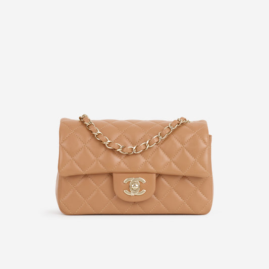 Chanel Mini Flap Rectangular - Caramel Lambskin | Champagne Gold Hardware