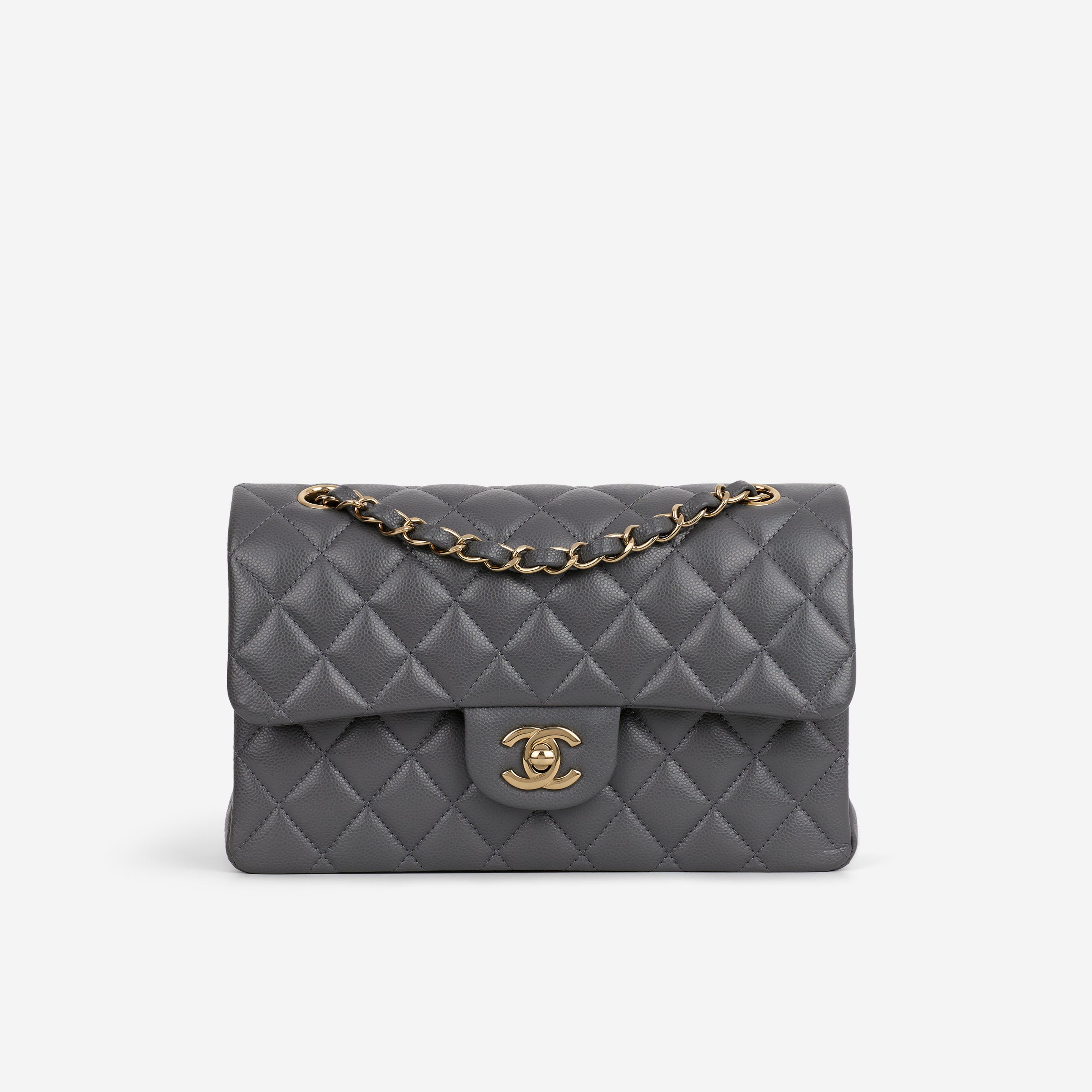 Chanel Small Classic Flap - Dark Gray Caviar | Champagne Gold