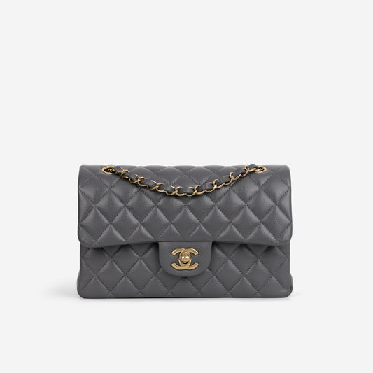 Chanel Small Classic Flap - Dark Grey Caviar | Champagne Gold Hardware - Bagista