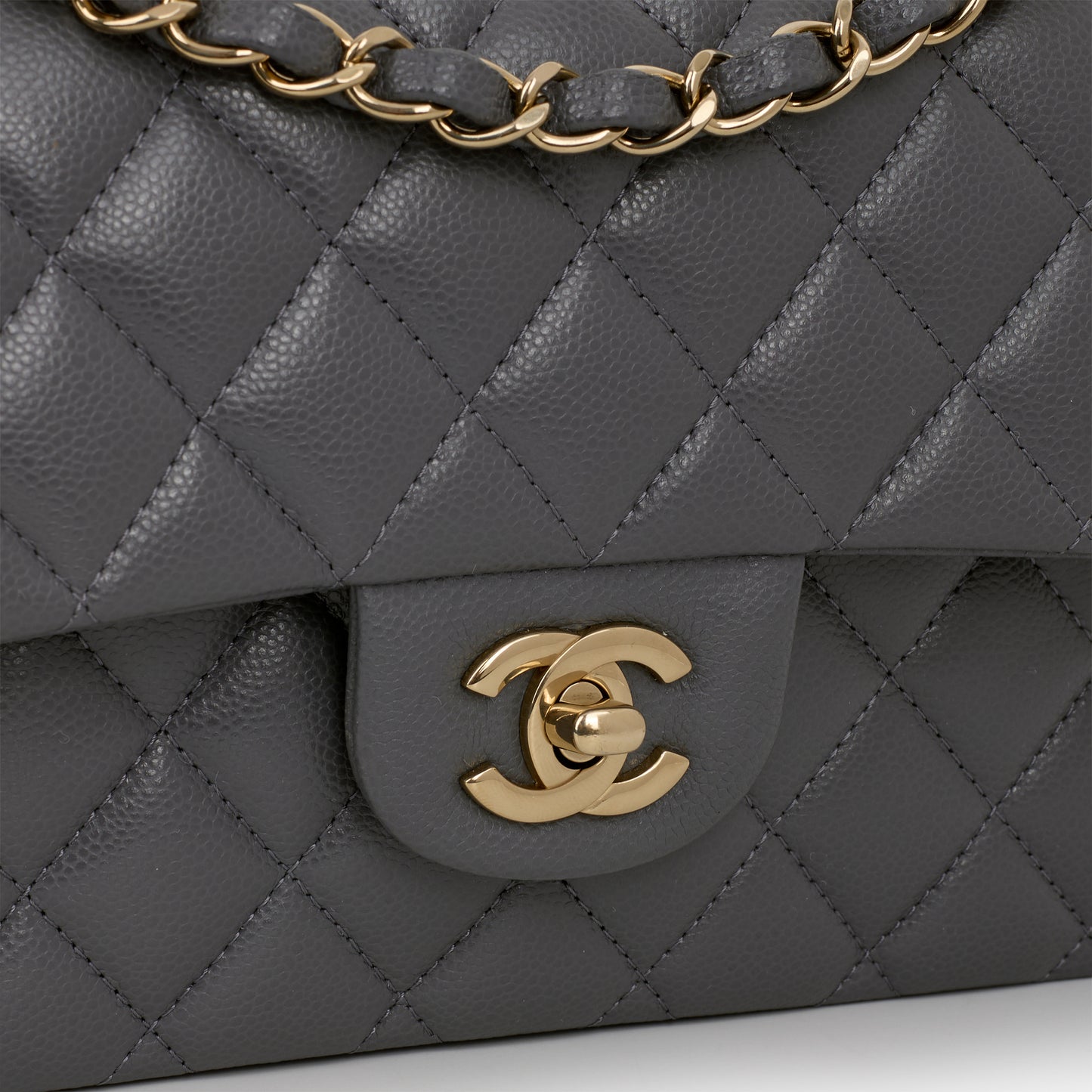 Chanel Small Classic Flap - Dark Grey Caviar | Champagne Gold Hardware - Bagista