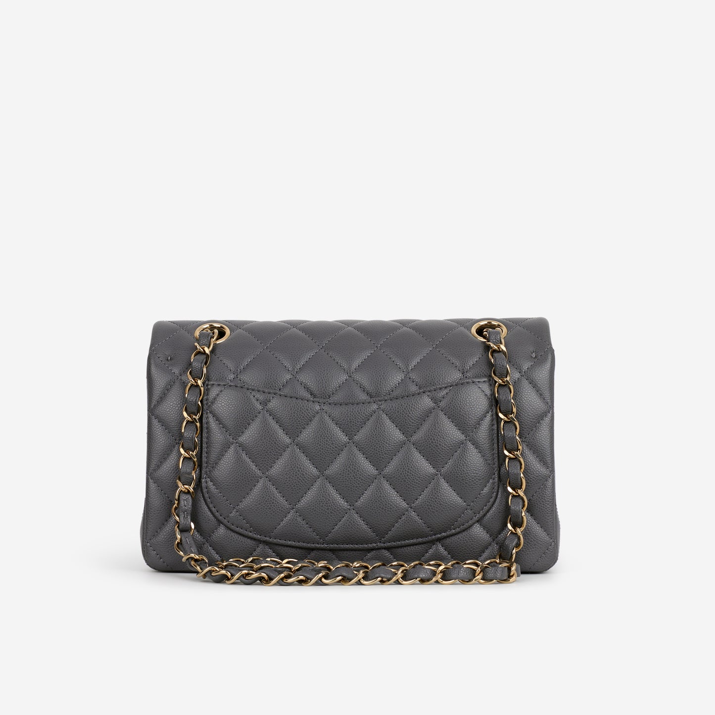 Chanel Small Classic Flap - Dark Grey Caviar | Champagne Gold Hardware - Bagista