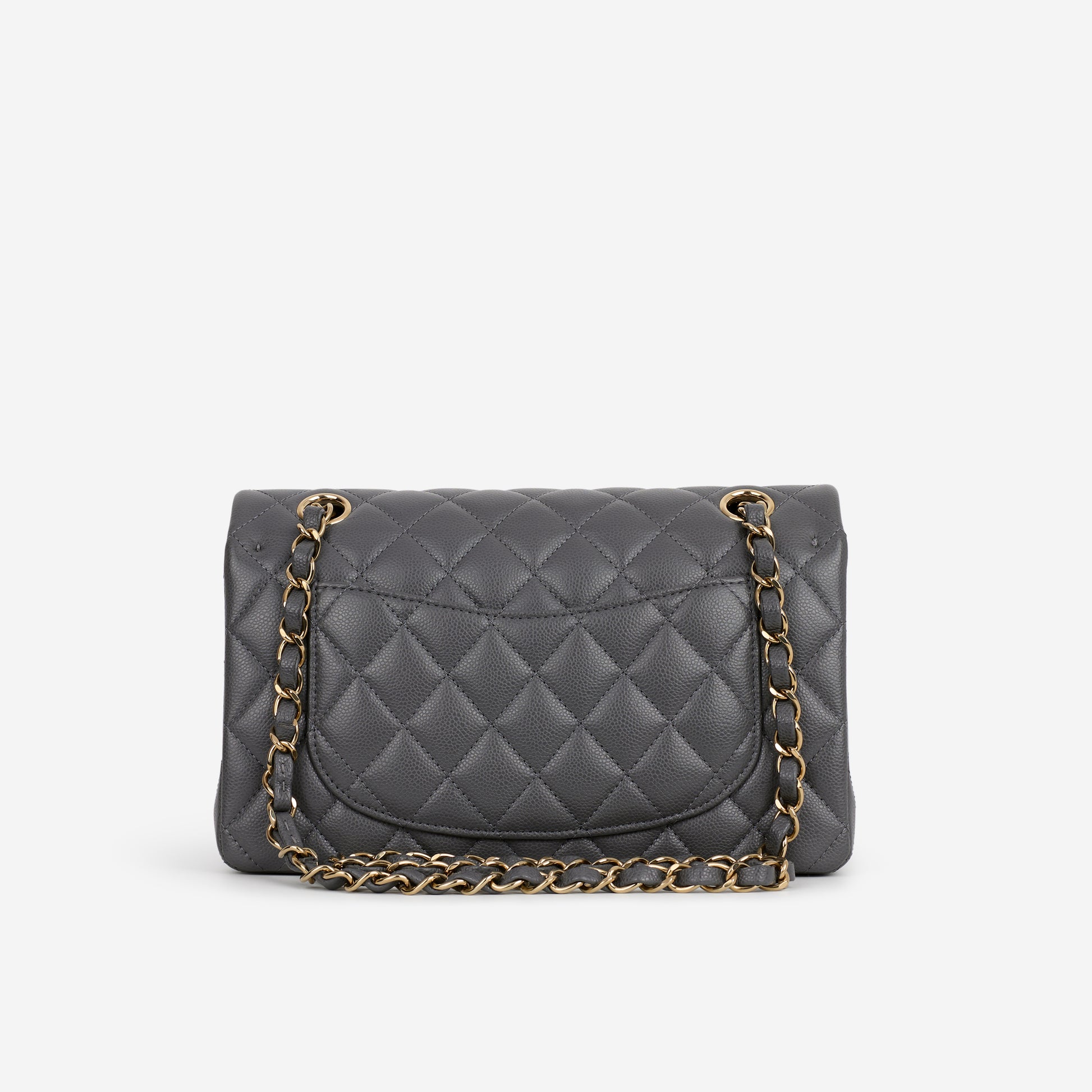 Chanel Small Classic Flap - Dark Grey Caviar | Champagne Gold Hardware - Bagista