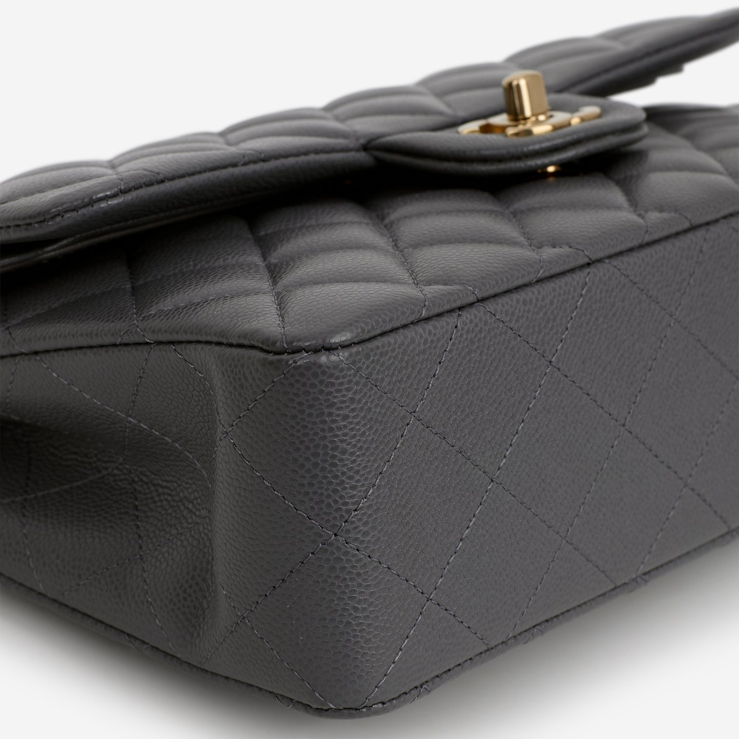 Chanel Small Classic Flap - Dark Grey Caviar | Champagne Gold Hardware - Bagista