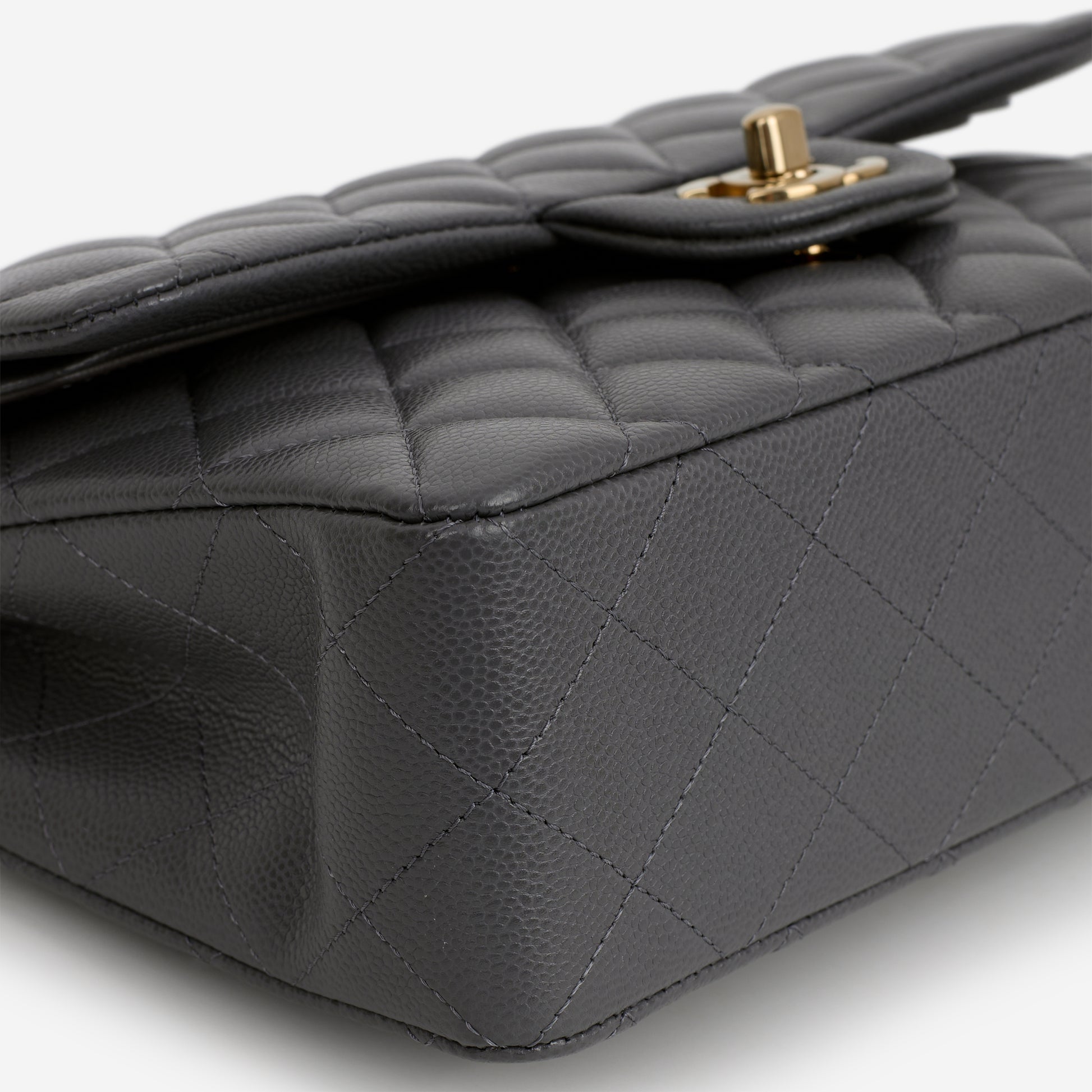 Chanel Small Classic Flap - Dark Grey Caviar | Champagne Gold Hardware - Bagista