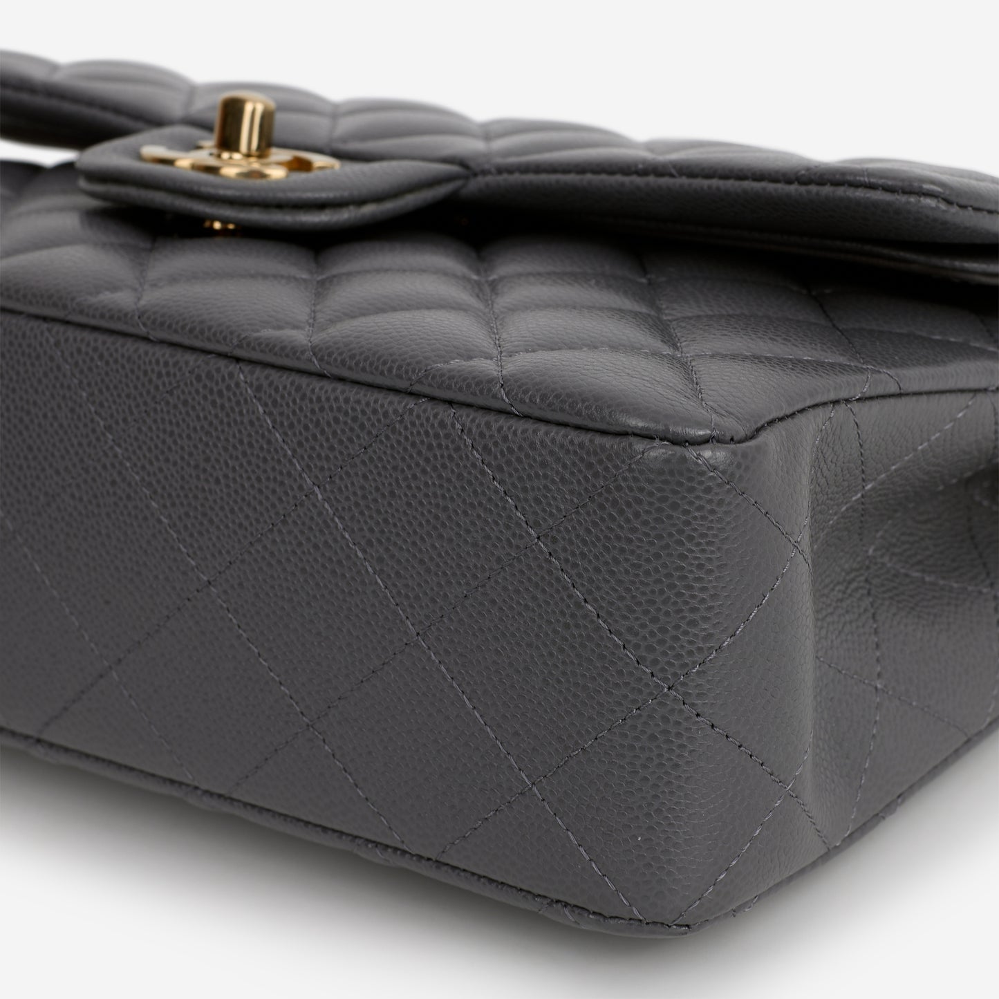 Chanel Small Classic Flap - Dark Grey Caviar | Champagne Gold Hardware - Bagista
