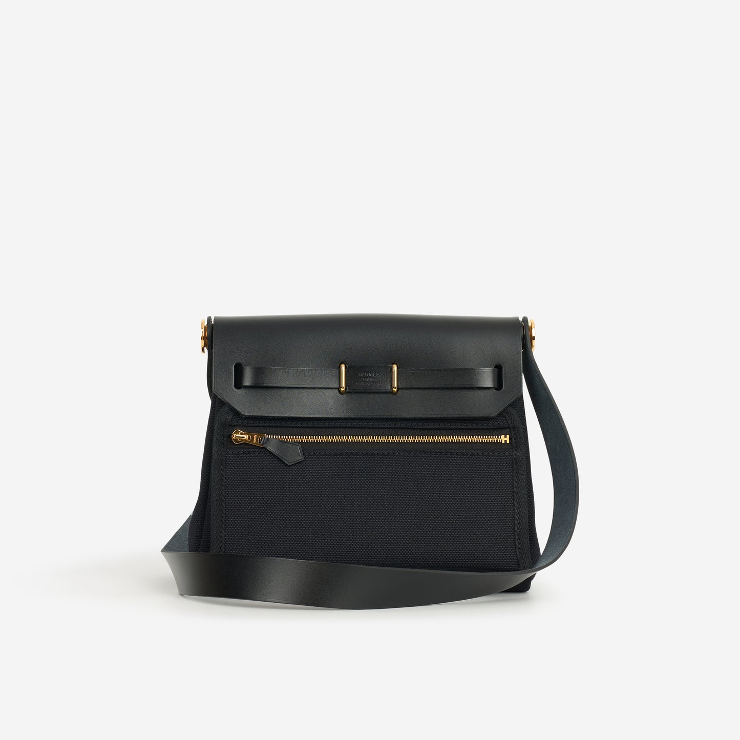 Hermès Mini Herbag 20 - Black Canvas / Hunter | Gold Hardware