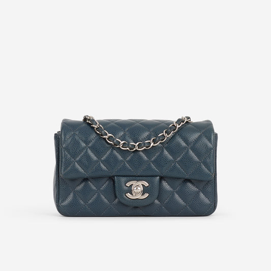Chanel Mini Rectangular - Dark Teal Caviar | Silver Hardware