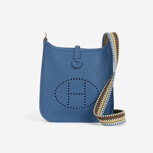Hermès Mini Evelyne 16 - Bleu Tie Clemence / Contrasting Strap | Palladium Hardware