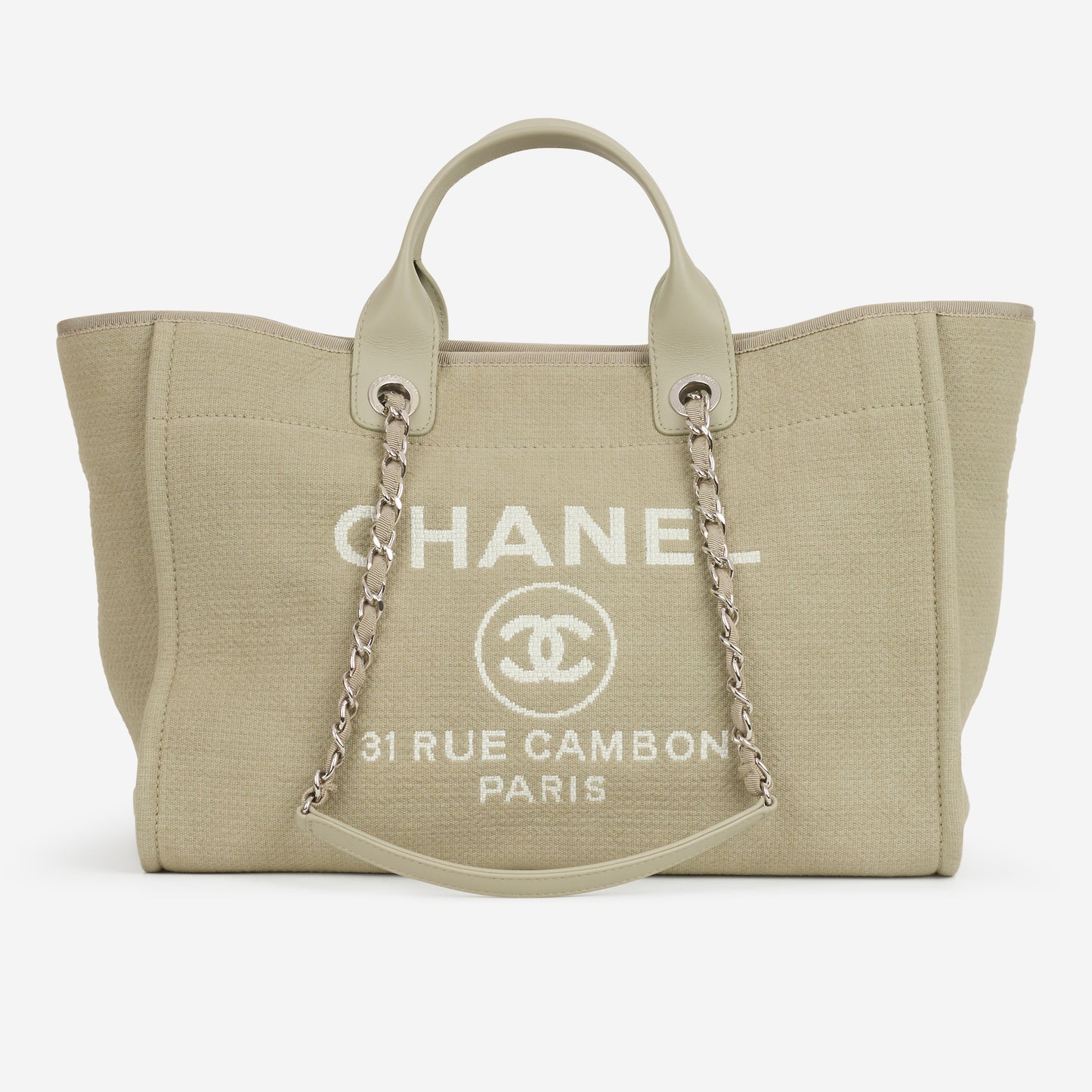 Chanel Deauville - Large Light Grey Canvas | Silver Hardware - Bagista