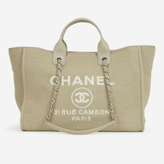 Chanel Deauville - Large Light Grey Canvas | Silver Hardware - Bagista