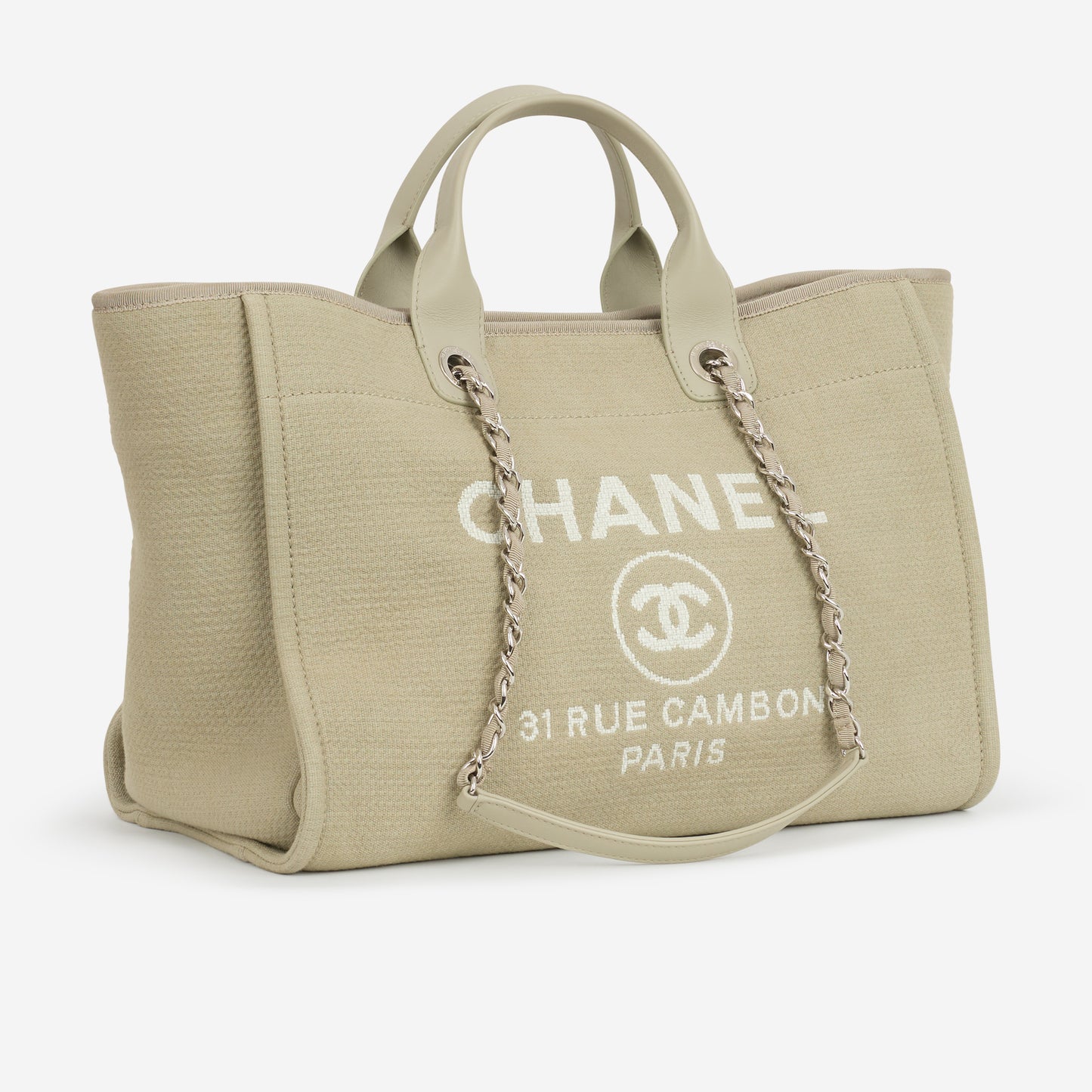 Chanel Deauville - Large Light Grey Canvas | Silver Hardware - Bagista
