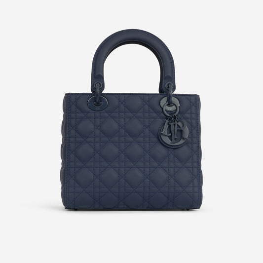 Christian Dior Medium Lady Dior - Navy Ultramatte Calfskin | Tonal Hardware