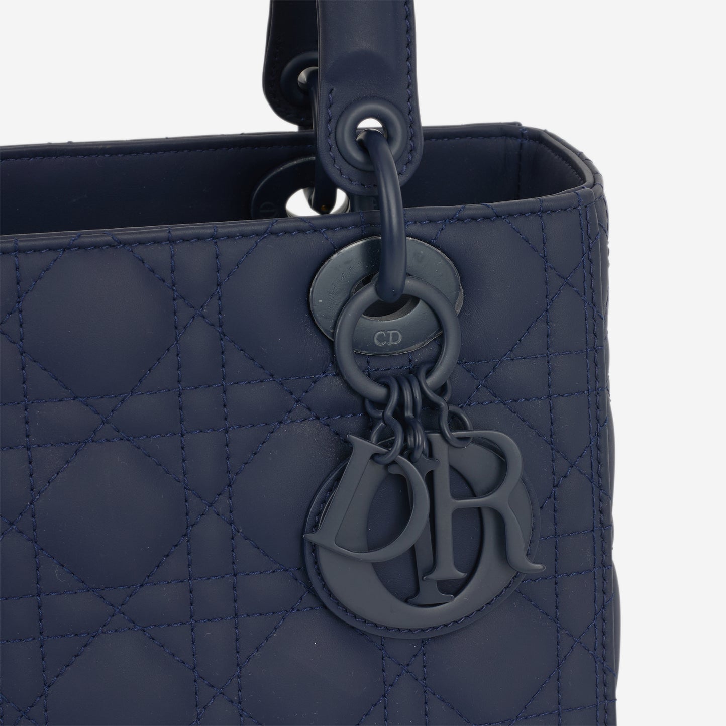 Christian Dior Medium Lady Dior - Navy Ultramatte Calfskin | Tonal Hardware