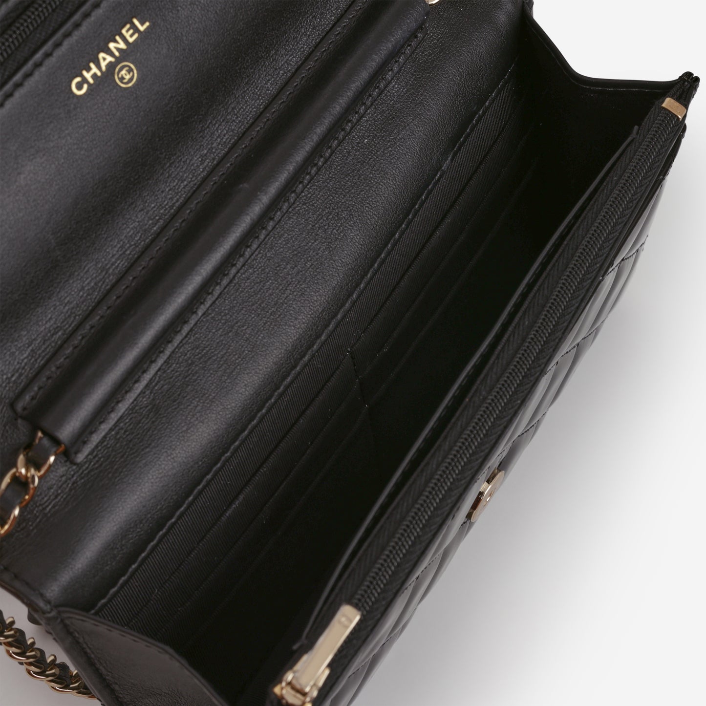 Chanel Classic Wallet on Chain - Black Patent | Champagne Gold Hardware