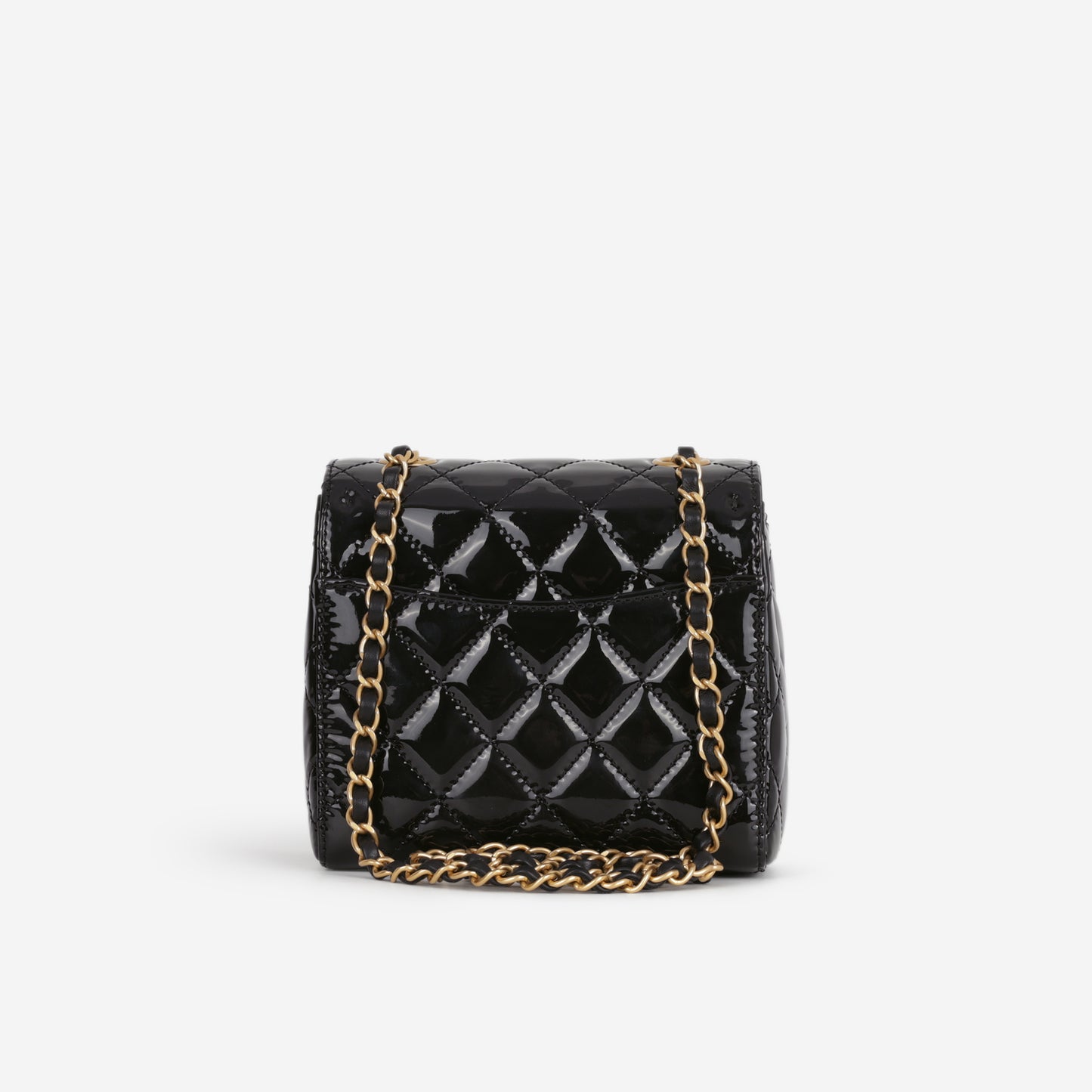 Chanel Seasonal Mini Square  - Black Patent | Aged Gold Hardware
