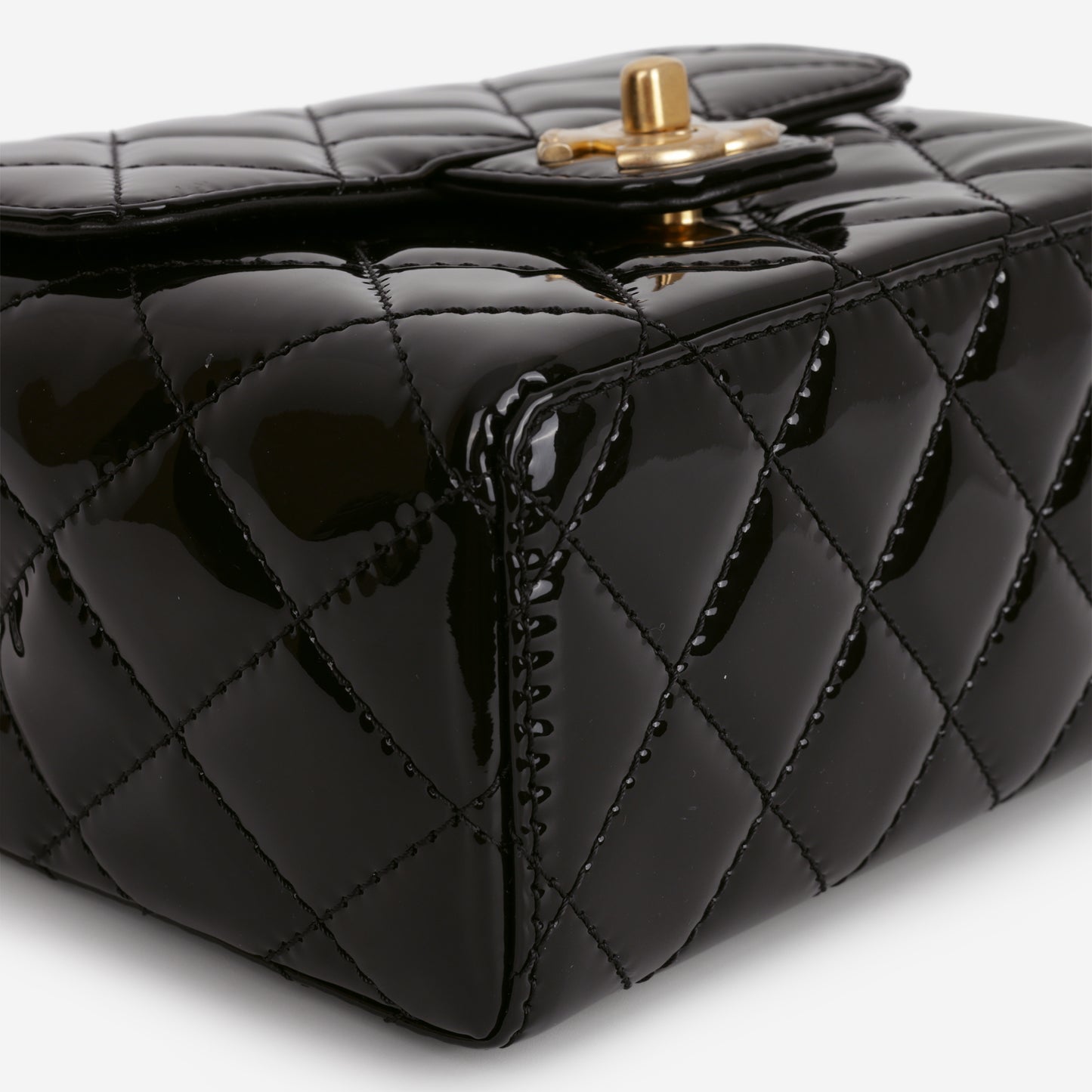 Chanel Seasonal Mini Square  - Black Patent | Aged Gold Hardware