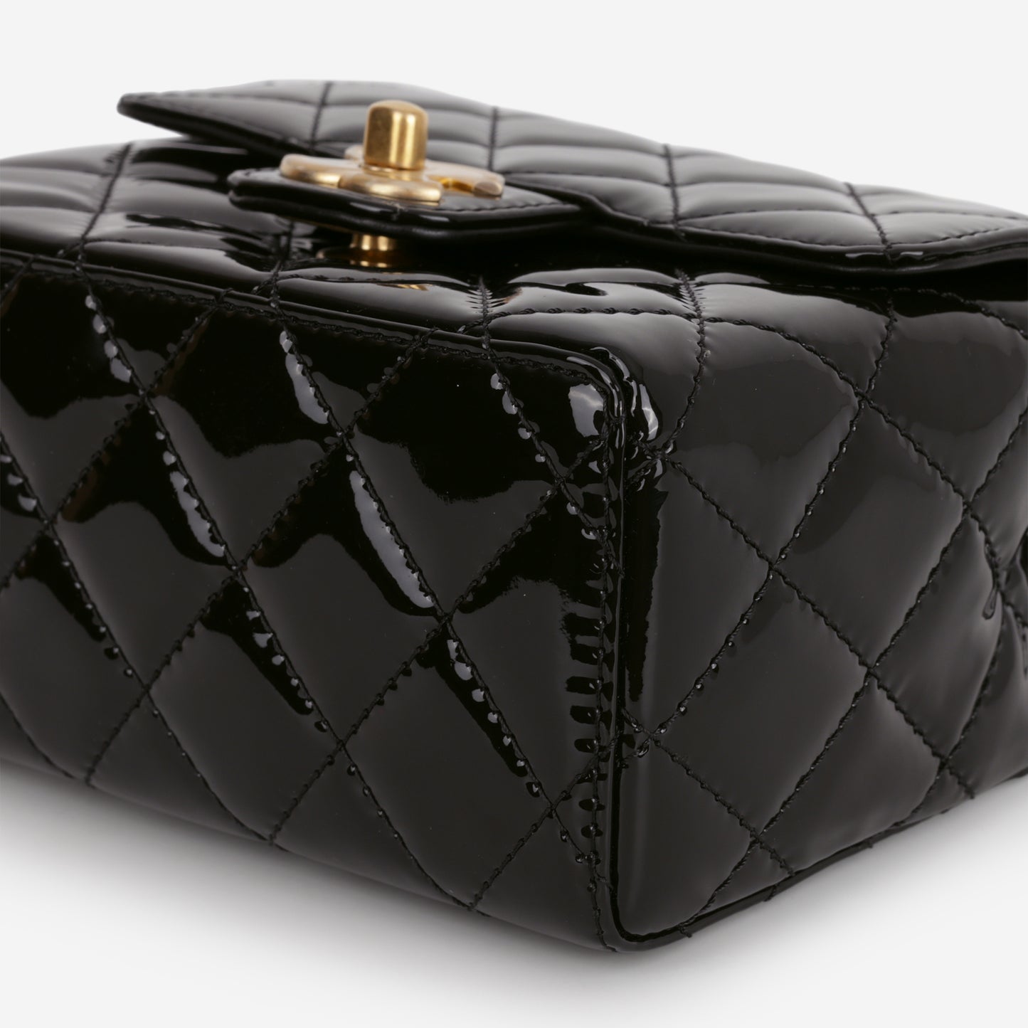 Chanel Seasonal Mini Square  - Black Patent | Aged Gold Hardware