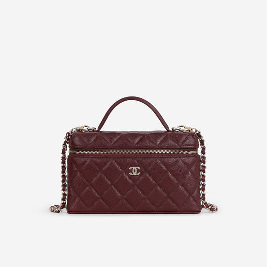 Chanel Top Handle Vanity With Chain - Burgundy Caviar | Champagne Gold Hardware