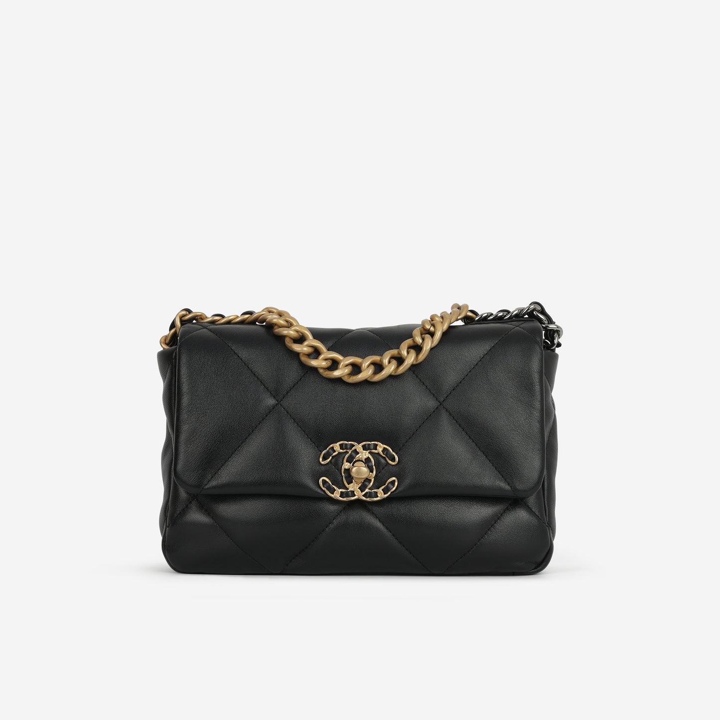 Chanel Small 19 Flap Bag - Black Lambskin | Gold & Silver Hardware