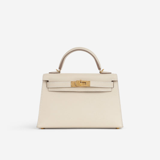 Hermès HSS Mini Kelly - Craie Epsom / Gold Interior | Gold Hardware