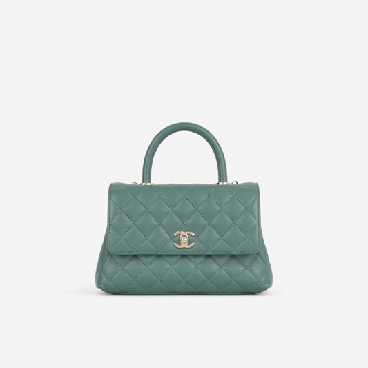 Chanel Small Coco Handle - Dark Teal Caviar | Champagne Gold Hardware