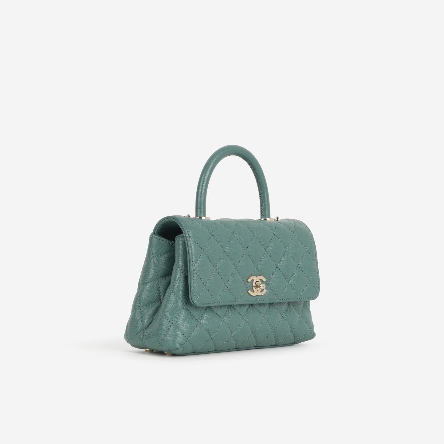 Chanel Small Coco Handle - Dark Teal Caviar | Champagne Gold Hardware