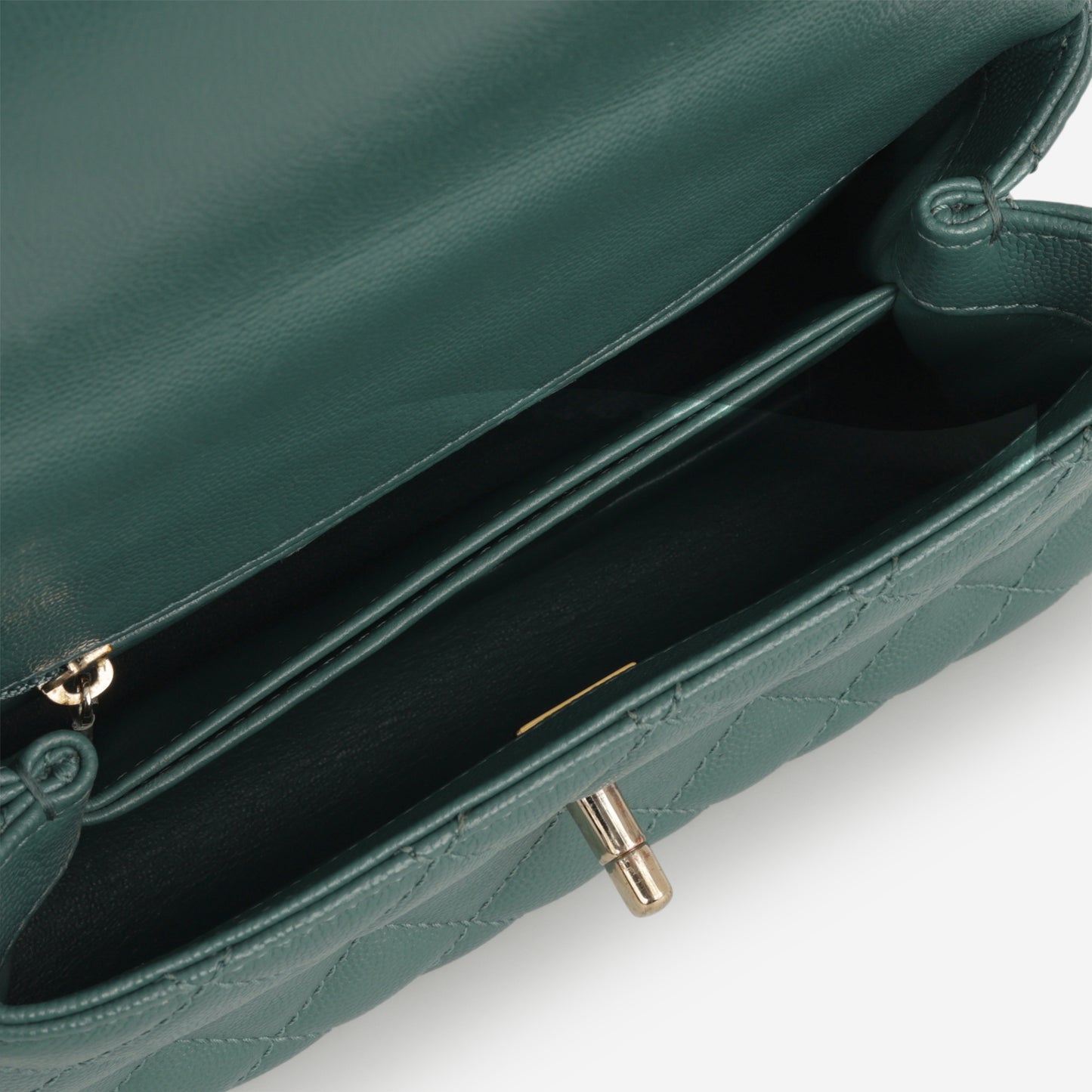Chanel Small Coco Handle - Dark Teal Caviar | Champagne Gold Hardware