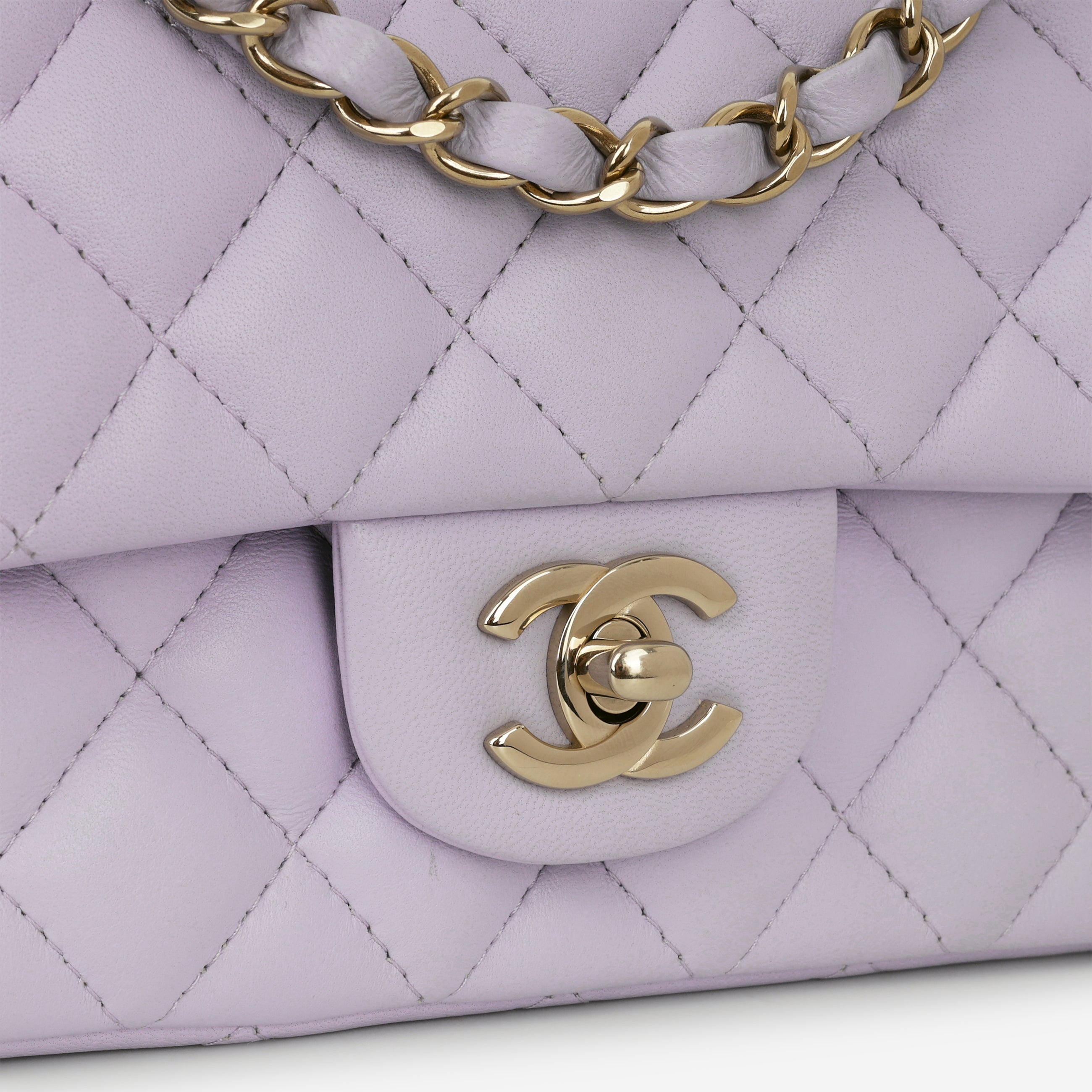 Chanel Mini Rectangular Flap Lilac Lambskin Champagne Gold