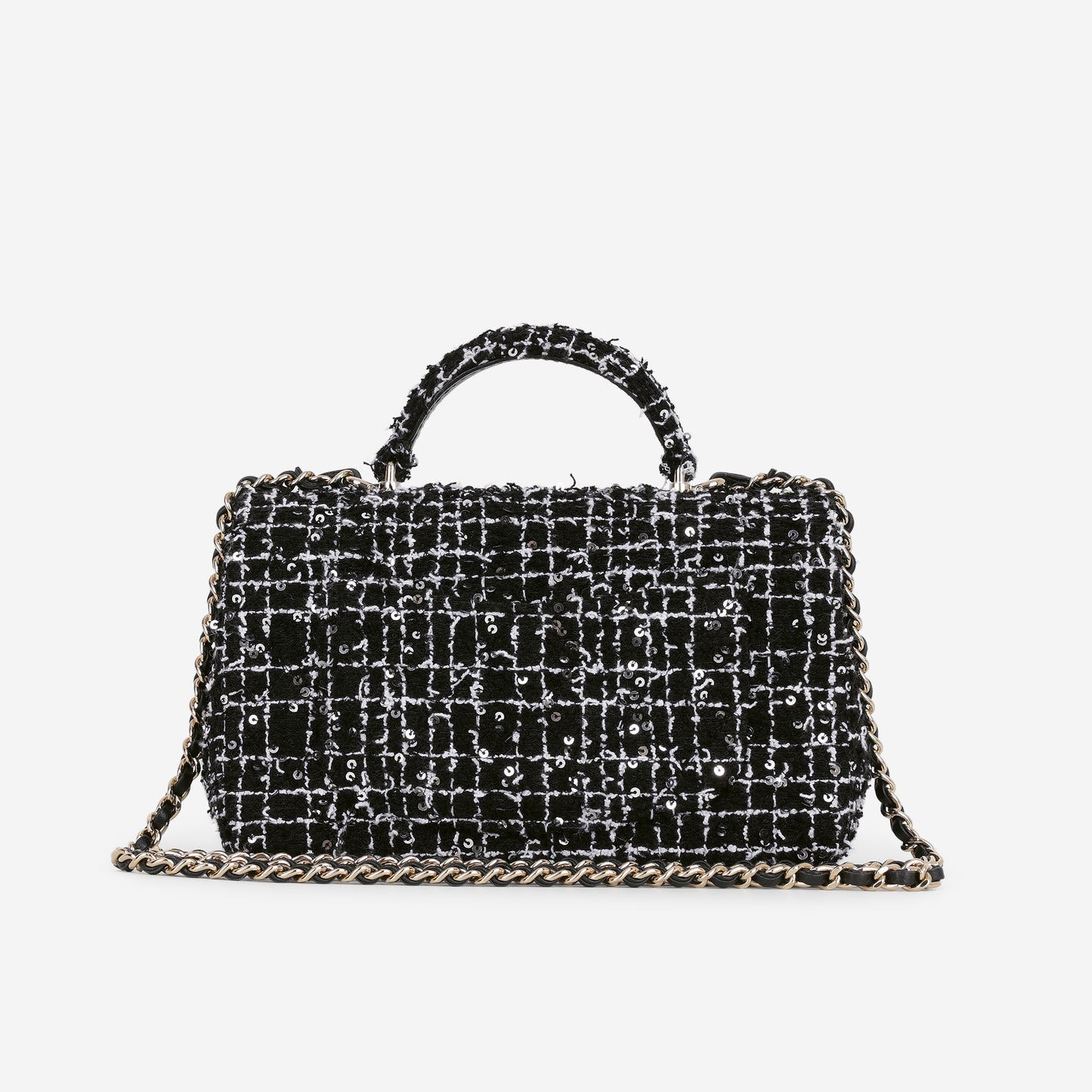 Chanel Mini Top Handle Flap - Black / White Tweed | Gold Hardware