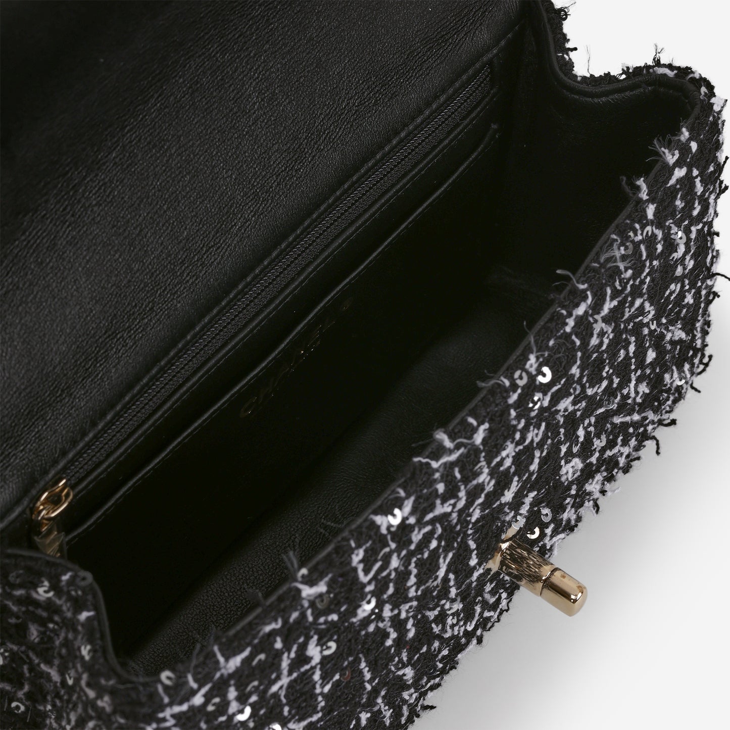 Chanel Mini Top Handle Flap - Black / White Tweed | Gold Hardware