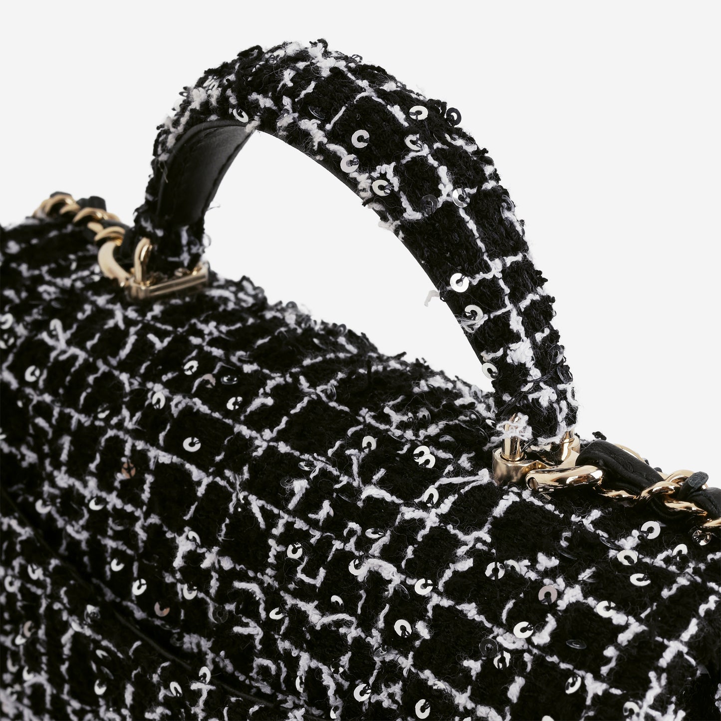 Chanel Mini Top Handle Flap - Black / White Tweed | Gold Hardware